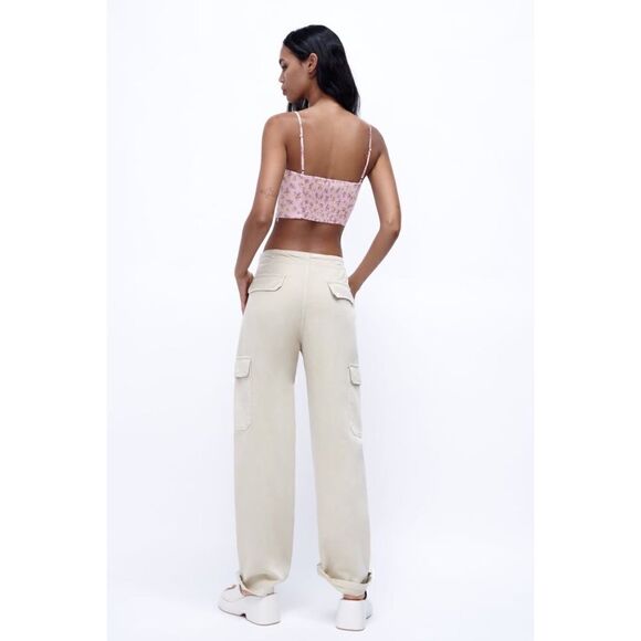 NWOT Zara Linen Blend Floral Printed Crop Top in Mauve, Size Small - Picture 6 of 16